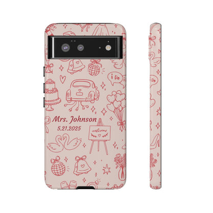 Pink Personalized Wedding Phone Case – Custom Name & Date Bridal Gift