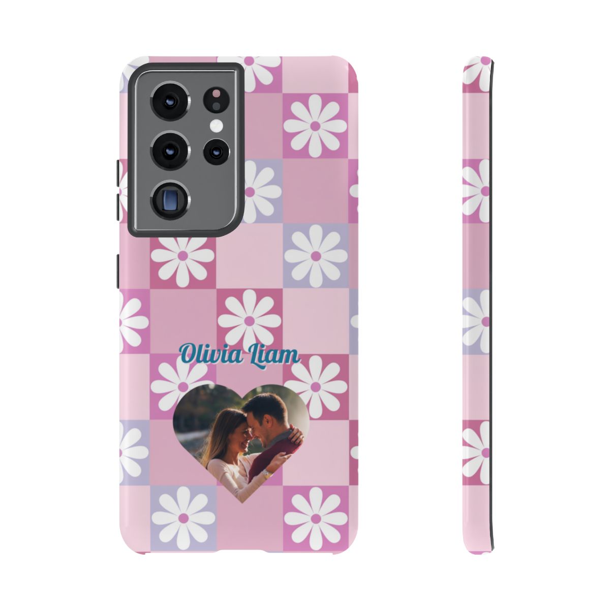 Personalized Pink Floral Checkered Tough Case
