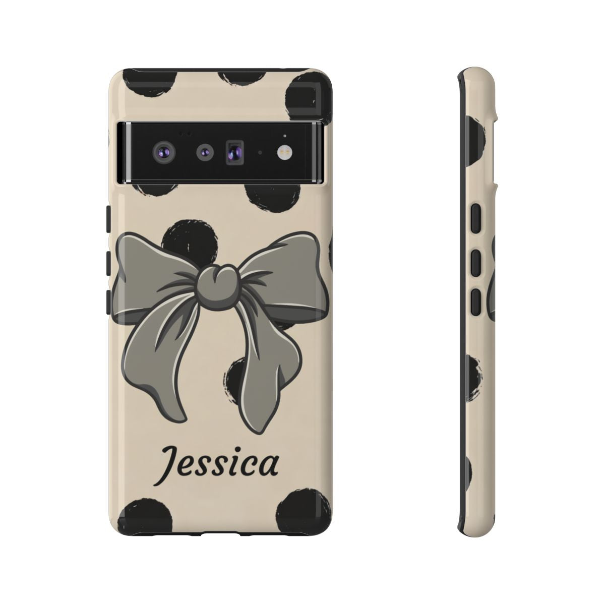 Personalized Polka Dot Bow Phone Case – Custom Name Coquette Retro Aesthetic