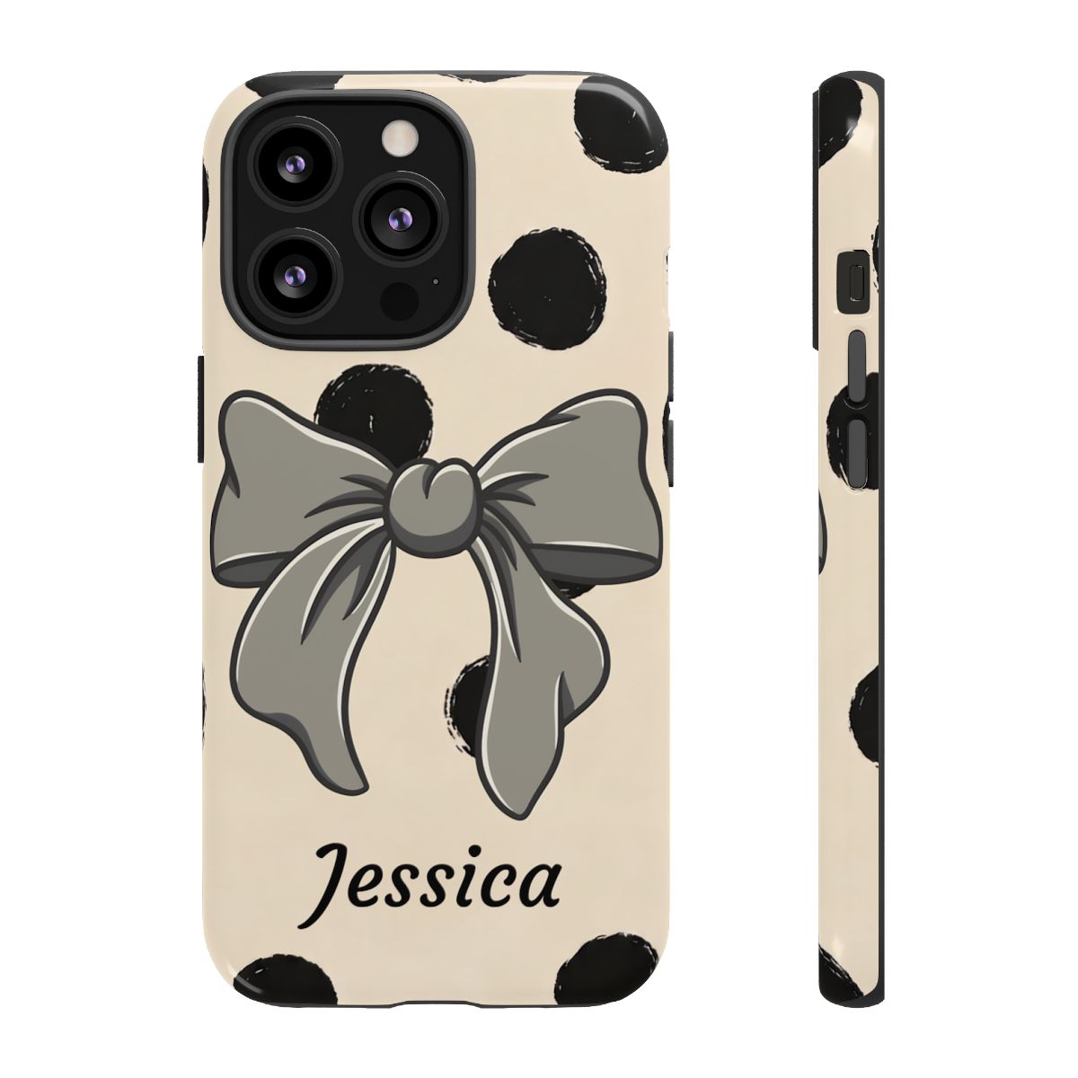 Personalized Polka Dot Bow Phone Case – Custom Name Coquette Retro Aesthetic