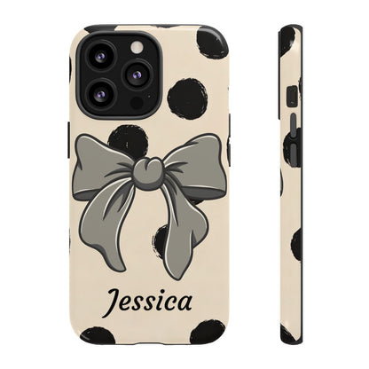 Personalized Polka Dot Bow Phone Case – Custom Name Coquette Retro Aesthetic