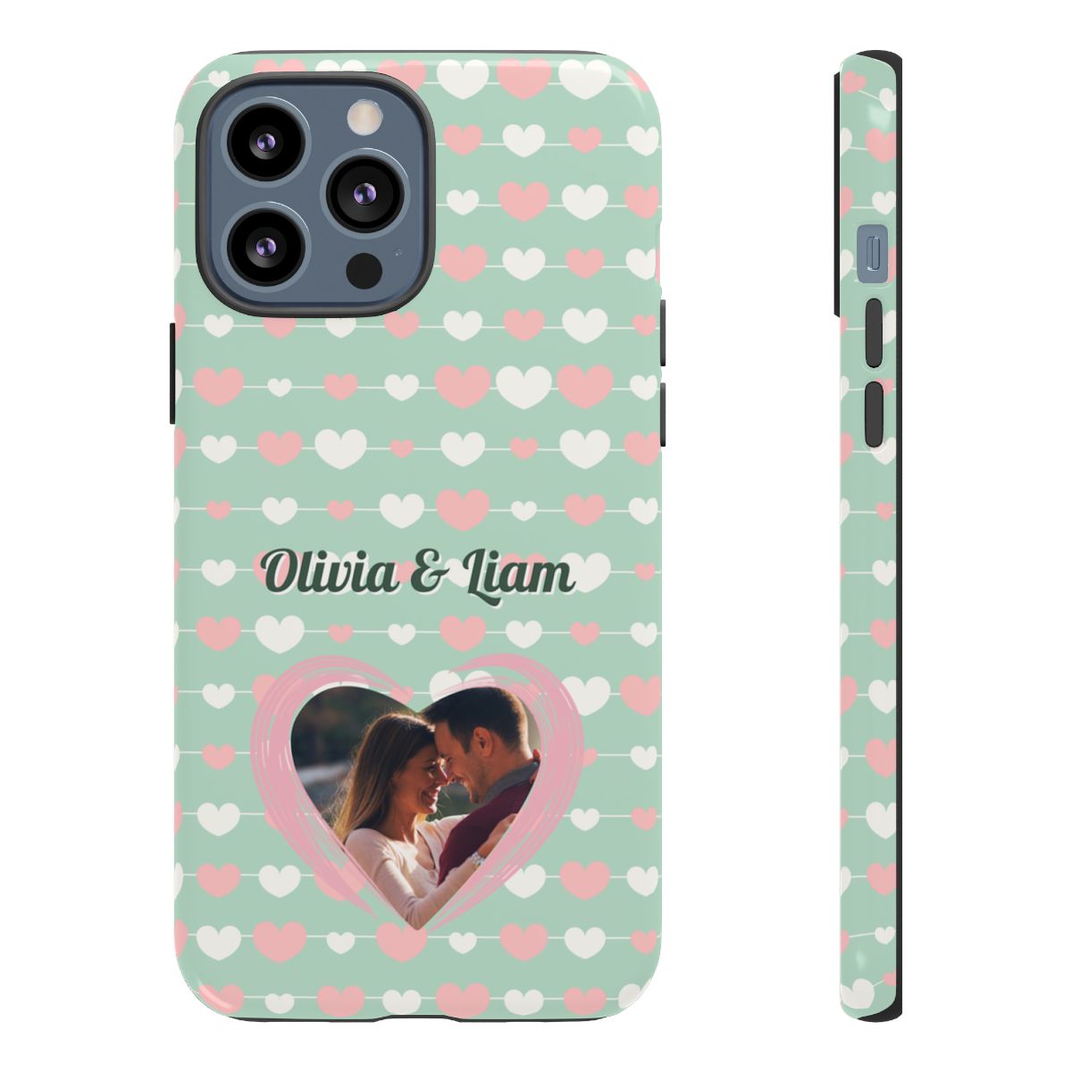 Personalized Mint Green Heart Phone Case - Custom Name and Photo