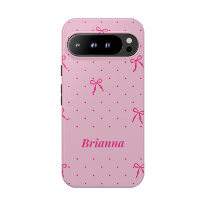 Personalized Pink Bow Phone Case – Custom Name Polka Dot Coquette Aesthetic