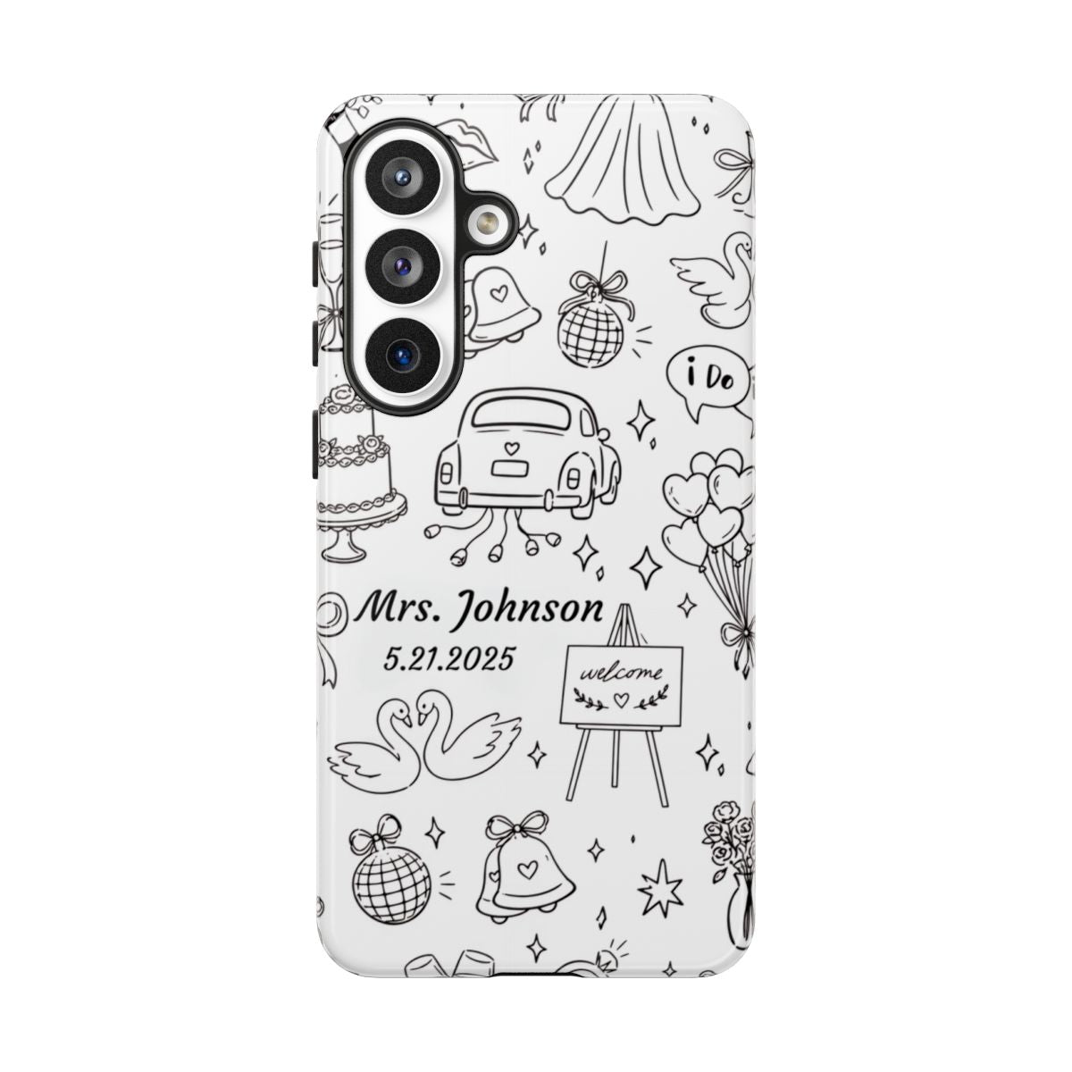 Black Wedding Phone Case – Personalized Name & Date Gift