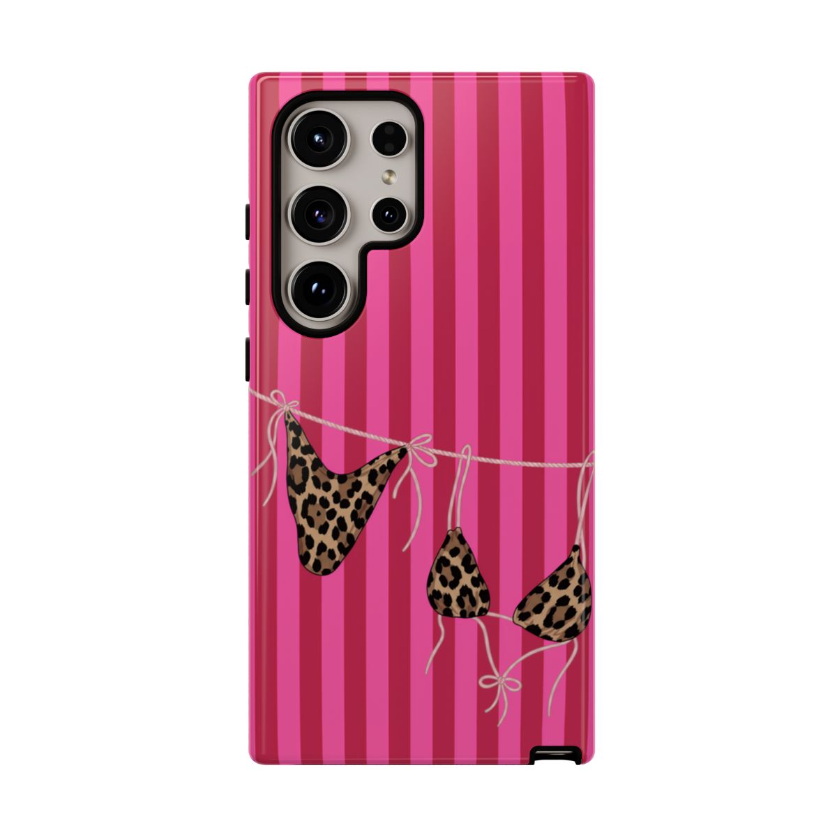 Leopard Bikini Striped Phone Case – Trendy Summer Beach Aesthetic