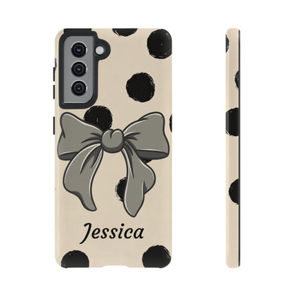 Personalized Polka Dot Bow Phone Case – Custom Name Coquette Retro Aesthetic