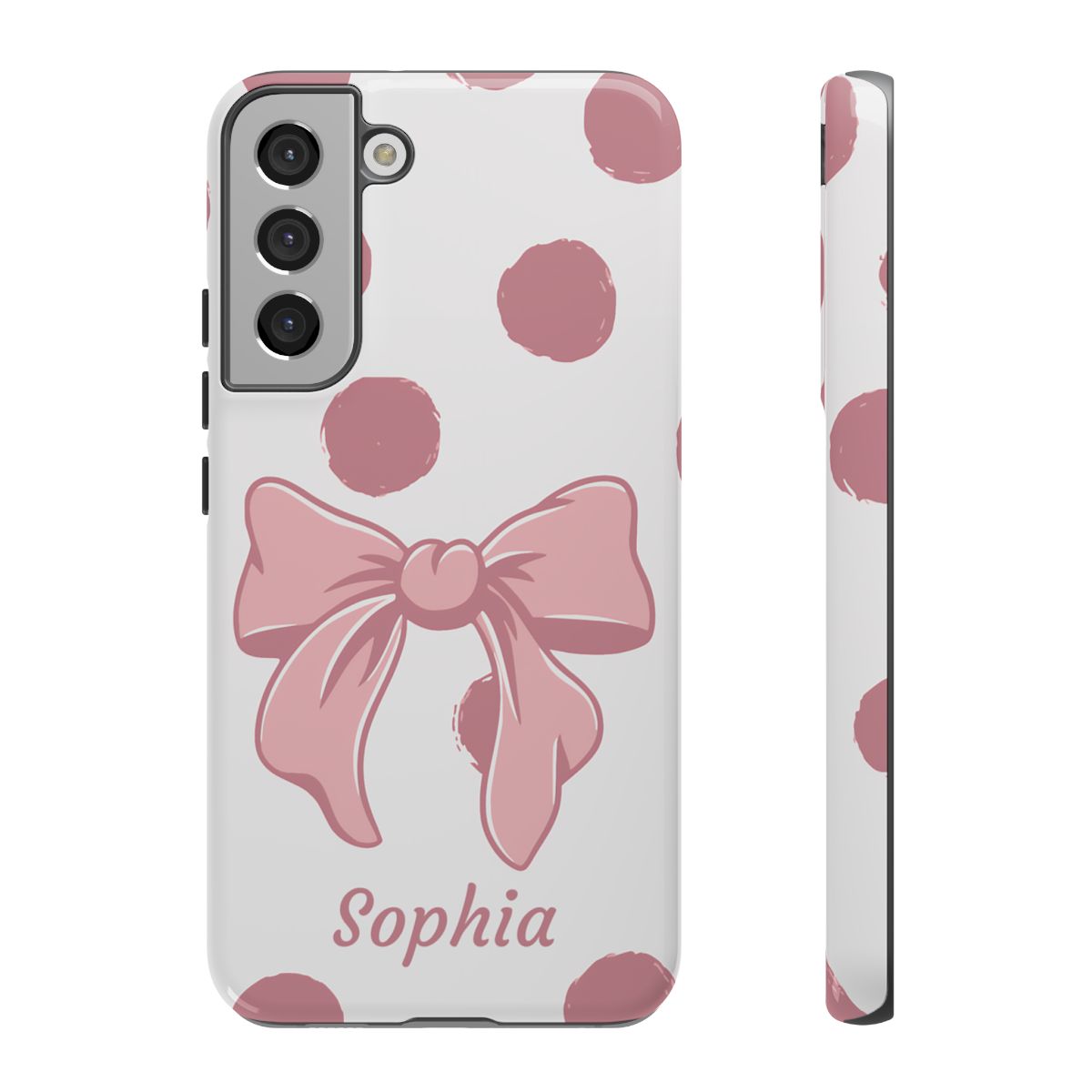 Personalized Pink Polka Dot Bow Phone Case – Custom Name Coquette Aesthetic