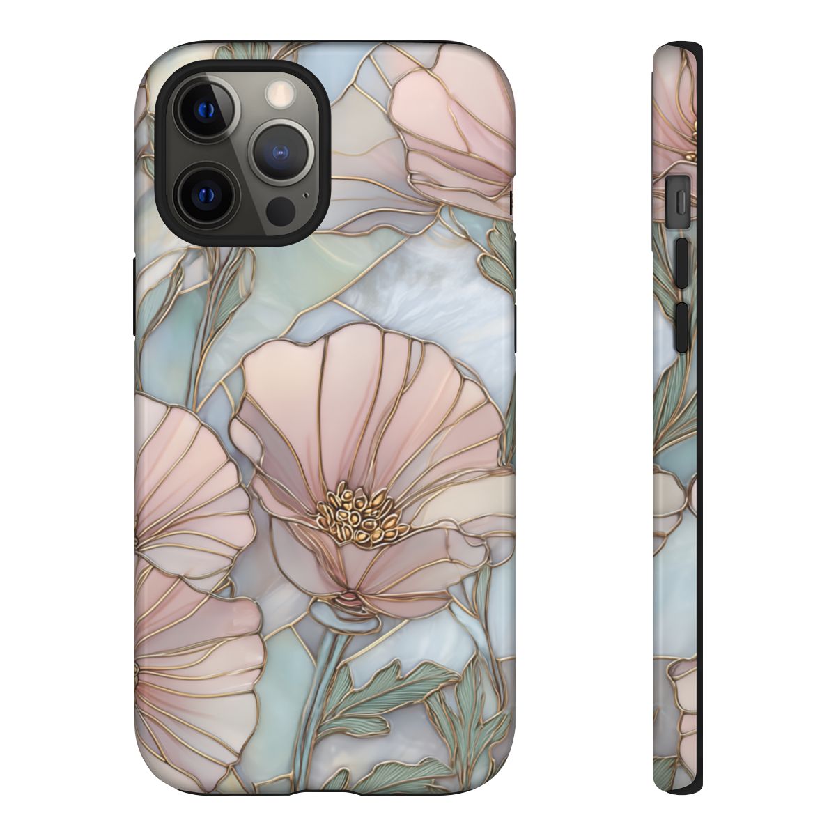 Blush Poppy Stained Glass Phone Case - Elegant Floral Mosaic Art