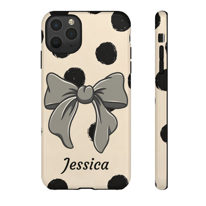 Personalized Polka Dot Bow Phone Case – Custom Name Coquette Retro Aesthetic
