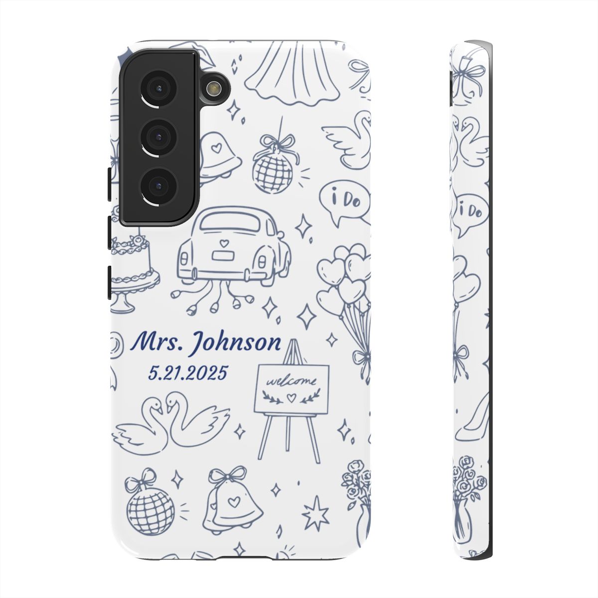 Navy Blue Personalized Wedding Phone Case – Custom Name & Date Bridal Gift