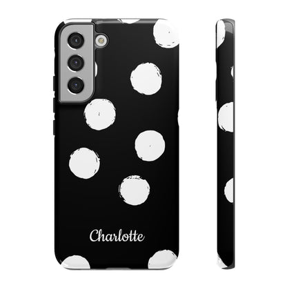 Personalized Black Polka Dot Phone Case – Custom Name Bold Monochrome Aesthetic