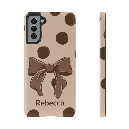 Personalized Brown Polka Dot Bow Phone Case – Custom Name Coquette Retro Aesthetic