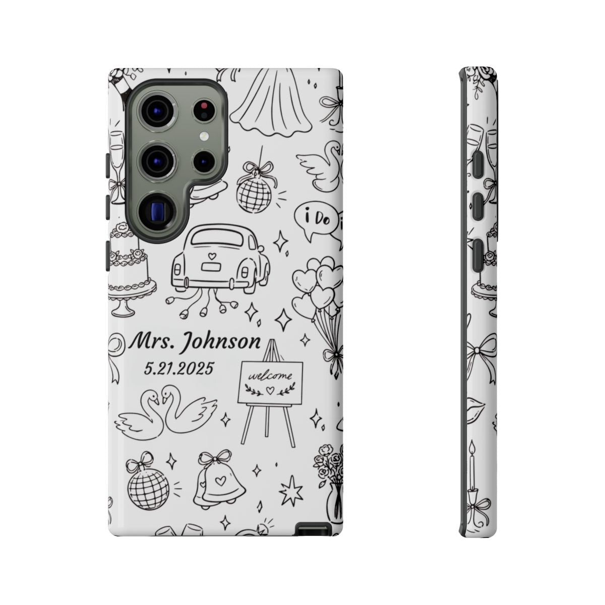Black Wedding Phone Case – Personalized Name & Date Gift