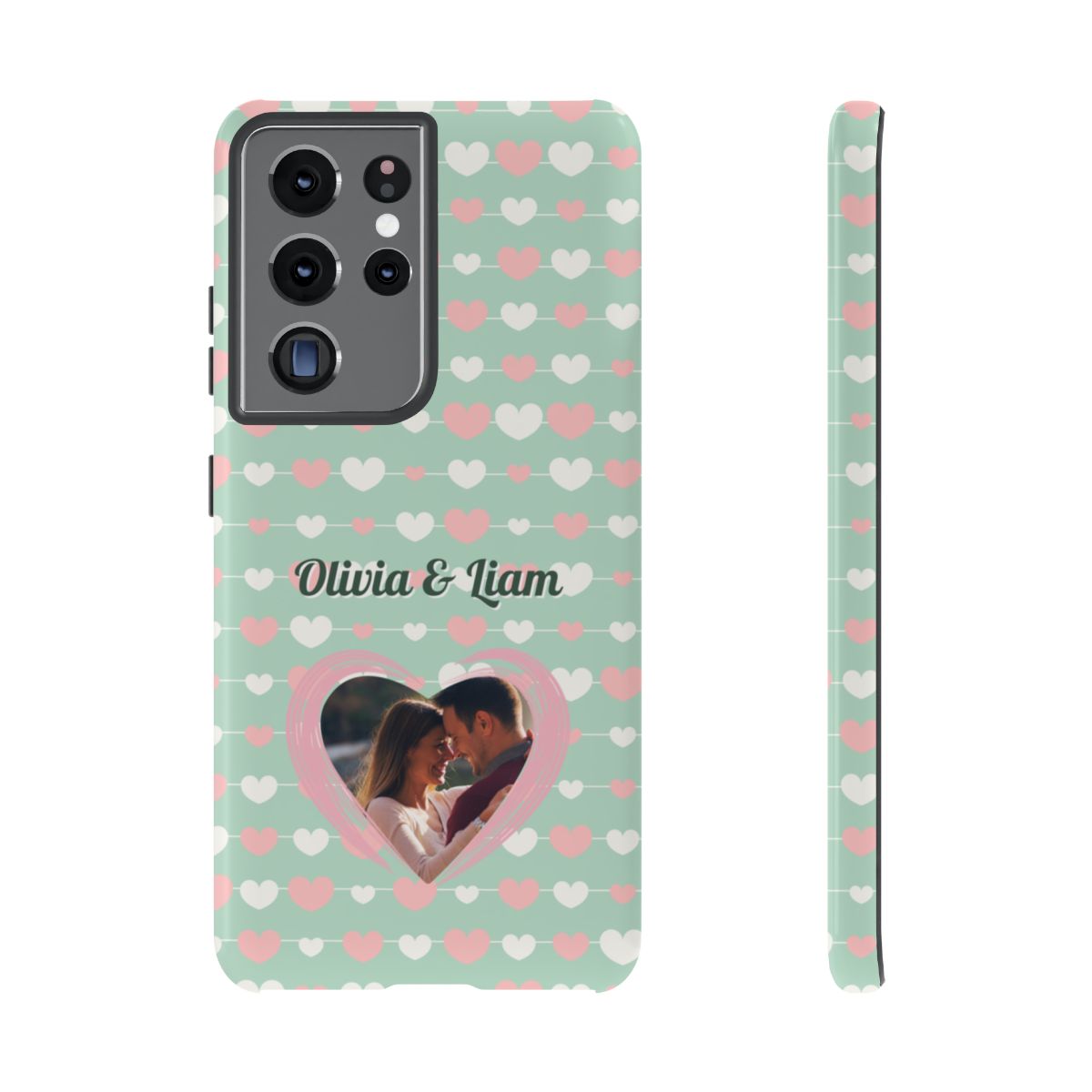 Personalized Mint Green Heart Phone Case - Custom Name and Photo