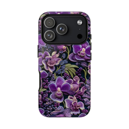 Orchid Veil Phone Case – Purple Embroidery Floral Aesthetic