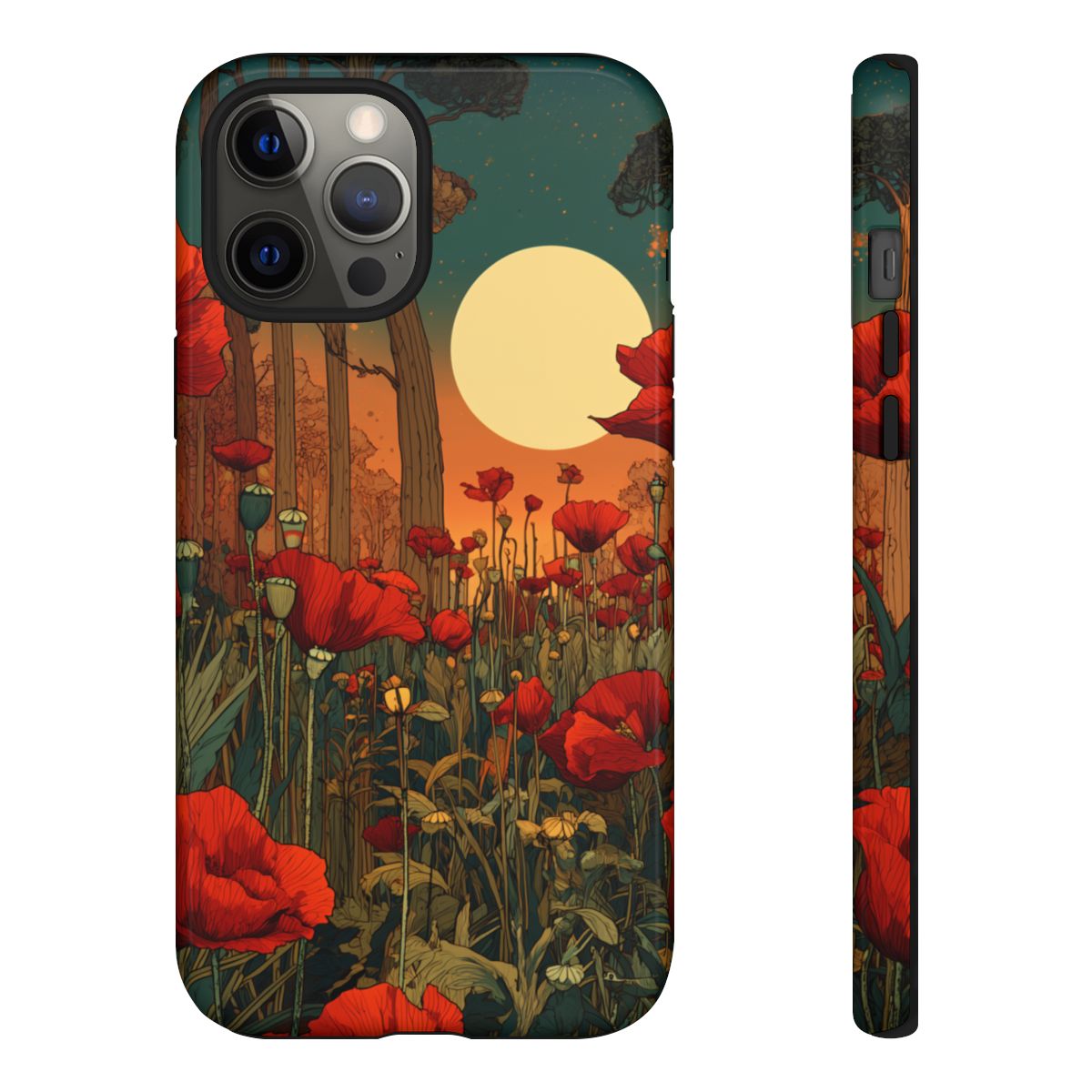 Vintage Red Poppy Moonlight Phone Case - Retro Botanical Floral Art