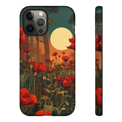 Vintage Red Poppy Moonlight Phone Case - Retro Botanical Floral Art