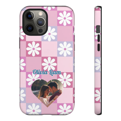 Personalized Pink Floral Checkered Tough Case