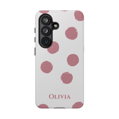 Personalized Pink Polka Dot Phone Case – Custom Name White Blush Aesthetic