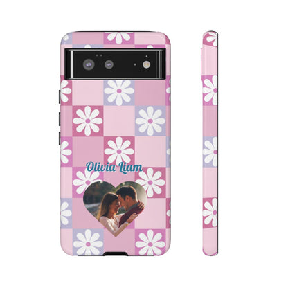 Personalized Pink Floral Checkered Tough Case