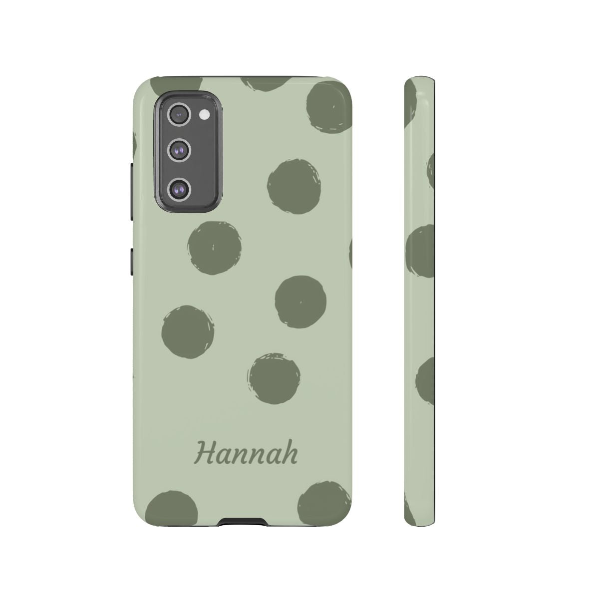 Personalized Sage Green Polka Dot Phone Case – Custom Name Matcha Aesthetic