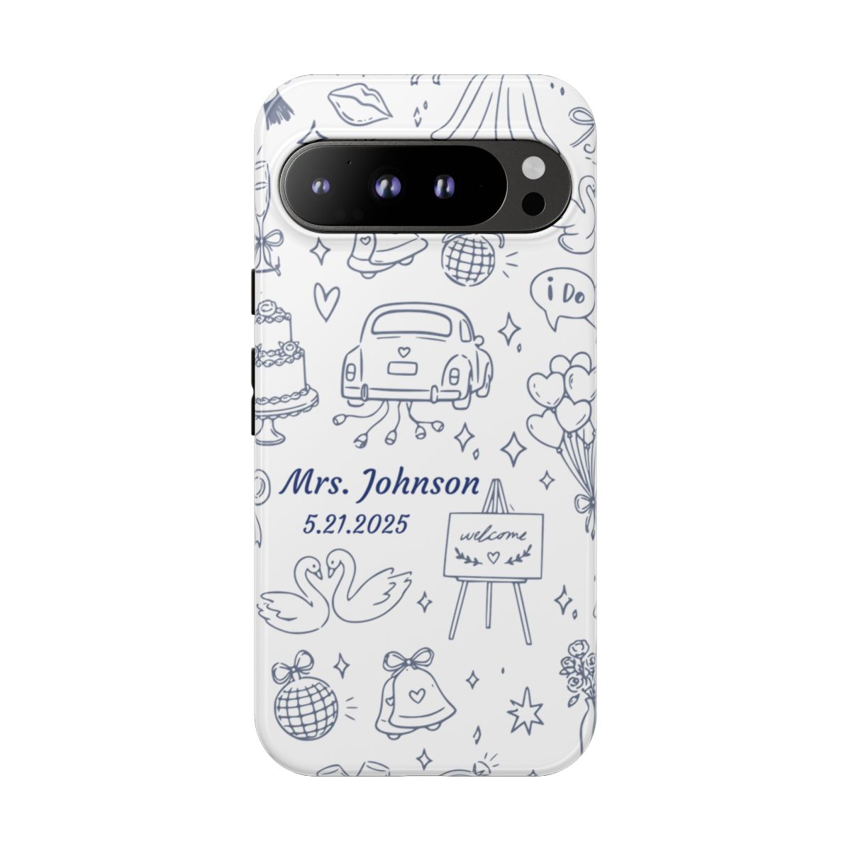 Navy Blue Personalized Wedding Phone Case – Custom Name & Date Bridal Gift