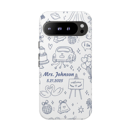 Navy Blue Personalized Wedding Phone Case – Custom Name & Date Bridal Gift