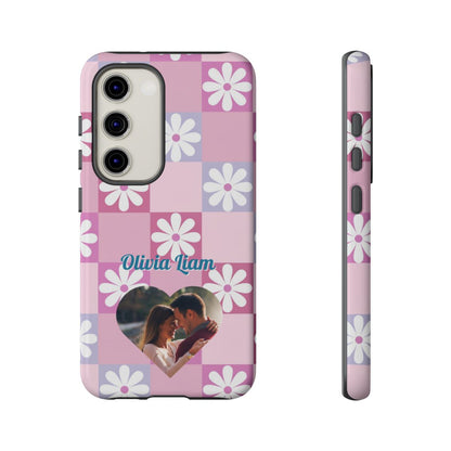 Personalized Pink Floral Checkered Tough Case