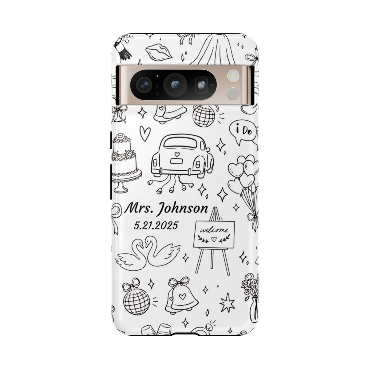 Black Wedding Phone Case – Personalized Name & Date Gift
