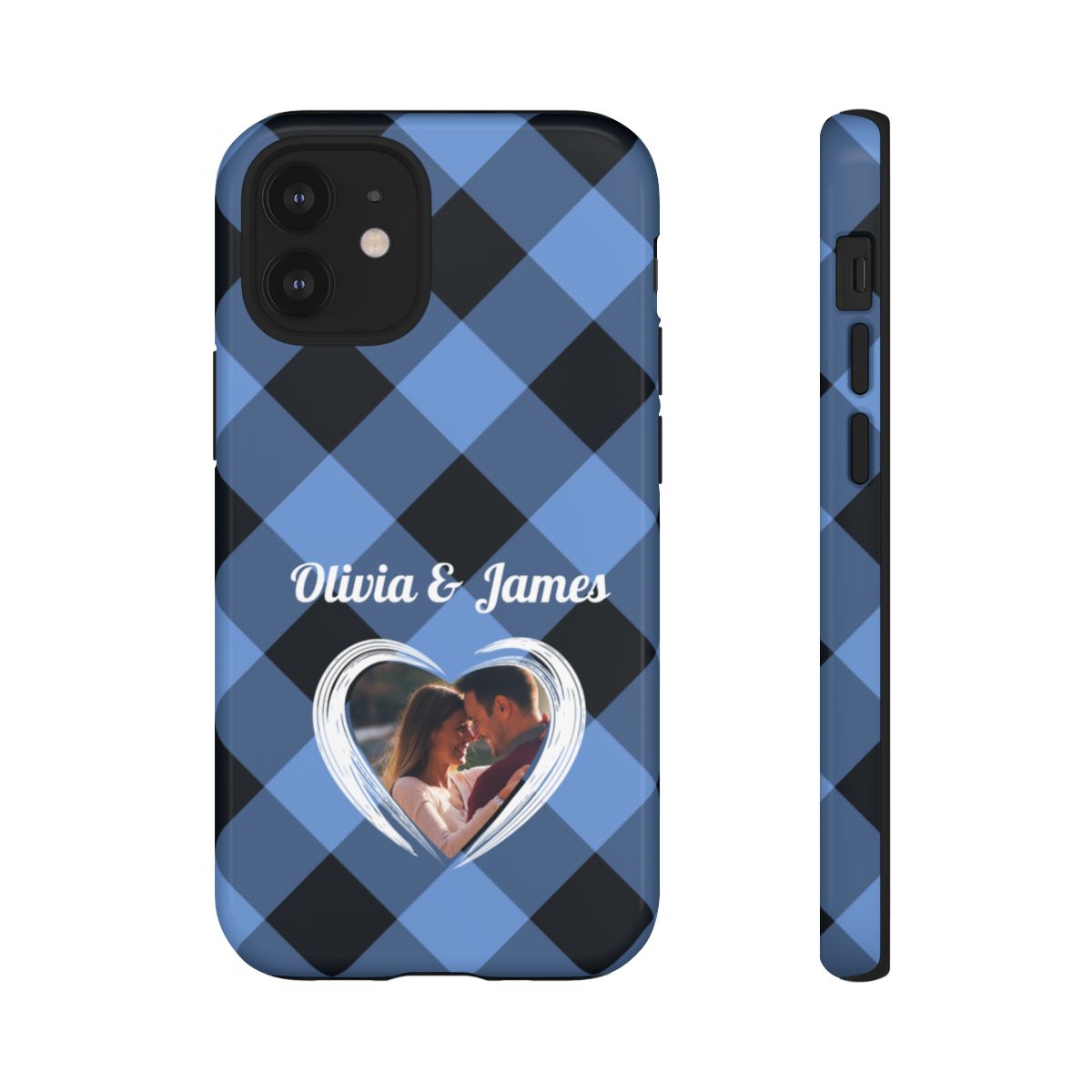 Personalized Blue Plaid Phone Case - Custom Photo & Name