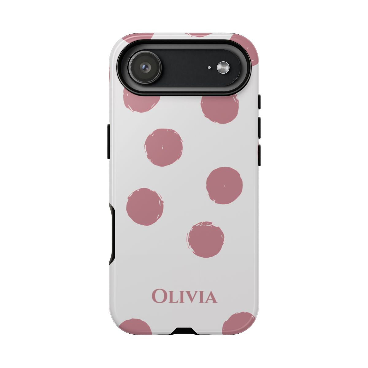 Personalized Pink Polka Dot Phone Case – Custom Name White Blush Aesthetic