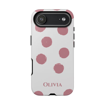 Personalized Pink Polka Dot Phone Case – Custom Name White Blush Aesthetic