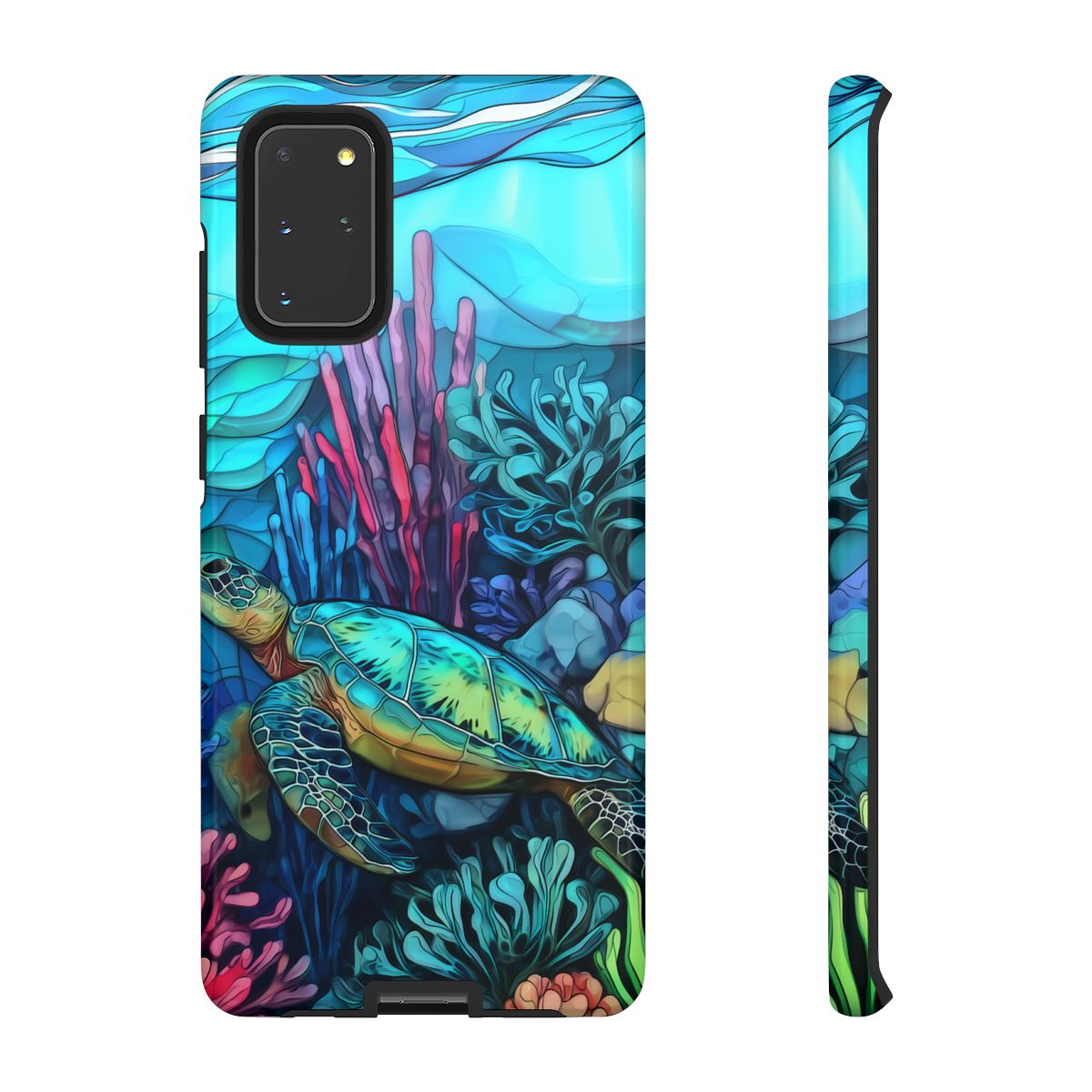 Stained Glass Turtle Phone Case – Coastal Blue Ocean Mosaic Aesthetic