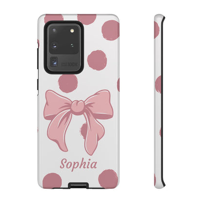 Personalized Pink Polka Dot Bow Phone Case – Custom Name Coquette Aesthetic