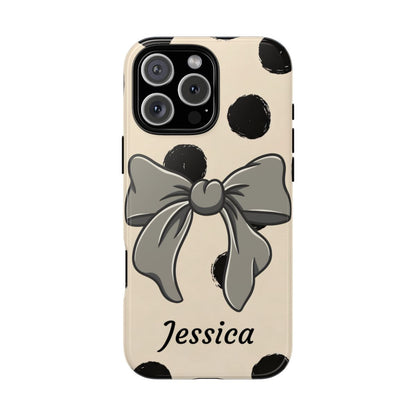 Personalized Polka Dot Bow Phone Case – Custom Name Coquette Retro Aesthetic