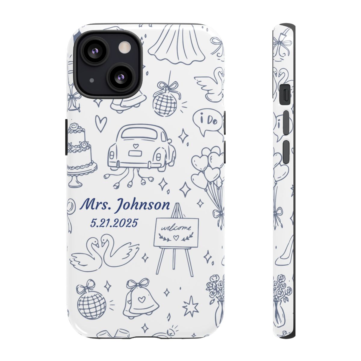 Navy Blue Personalized Wedding Phone Case – Custom Name & Date Bridal Gift
