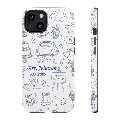 Navy Blue Personalized Wedding Phone Case – Custom Name & Date Bridal Gift