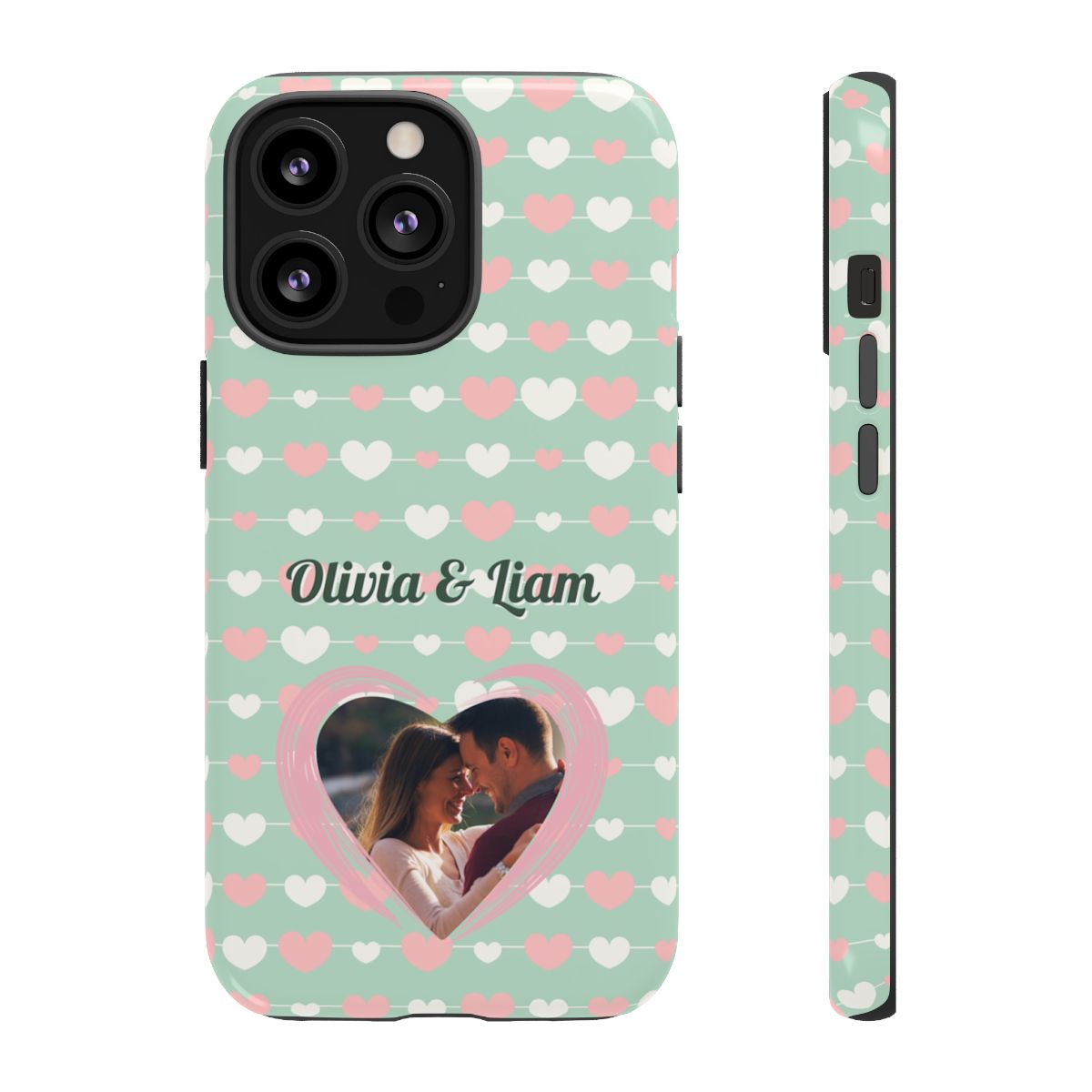Personalized Mint Green Heart Phone Case - Custom Name and Photo
