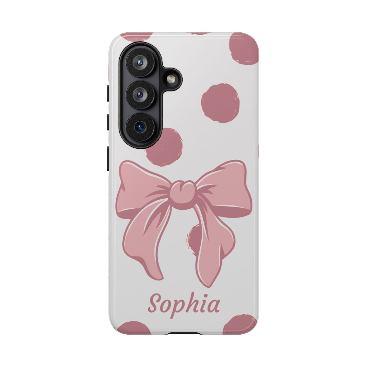 Personalized Pink Polka Dot Bow Phone Case – Custom Name Coquette Aesthetic
