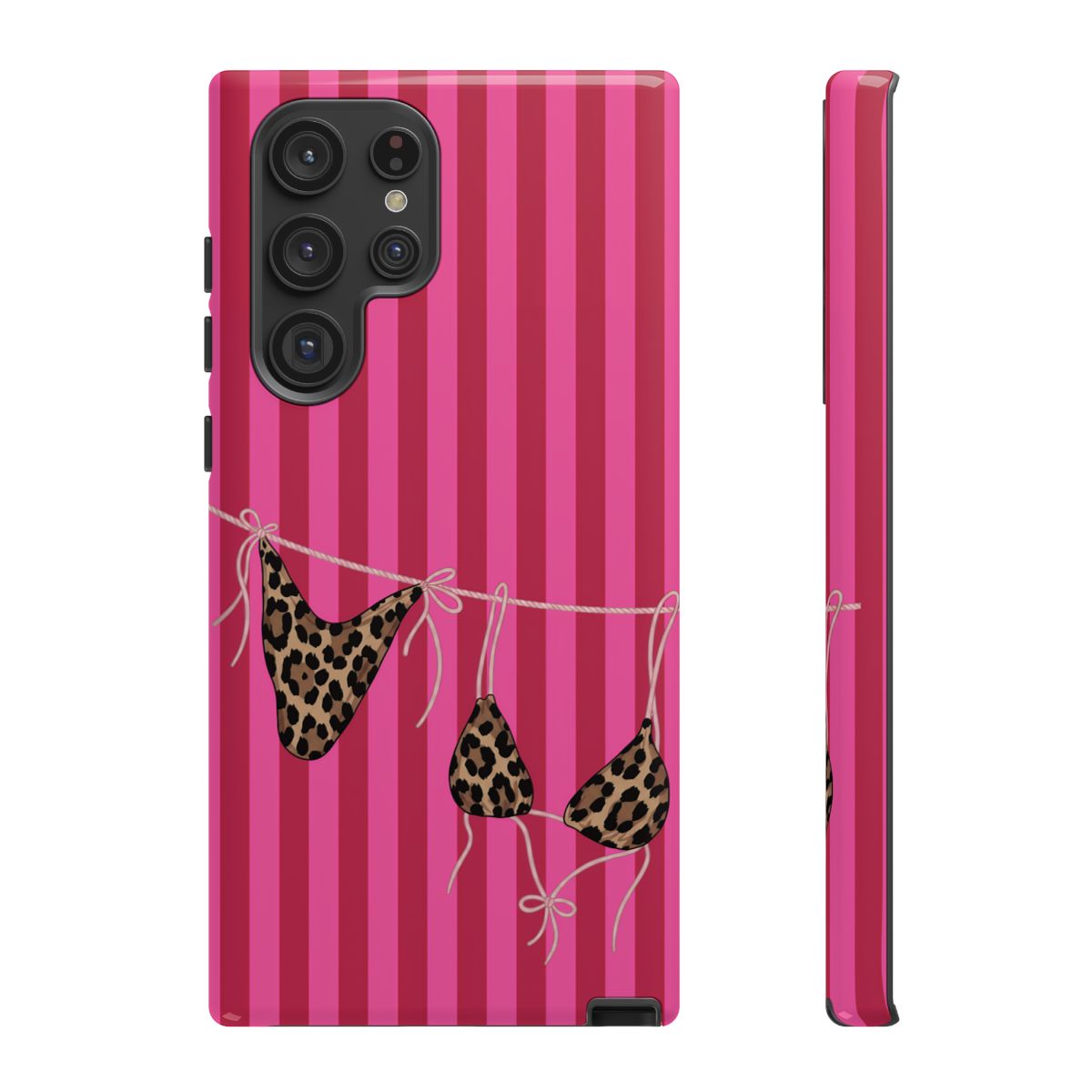 Leopard Bikini Striped Phone Case – Trendy Summer Beach Aesthetic