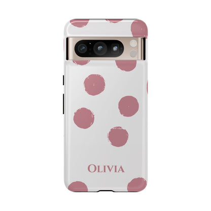 Personalized Pink Polka Dot Phone Case – Custom Name White Blush Aesthetic