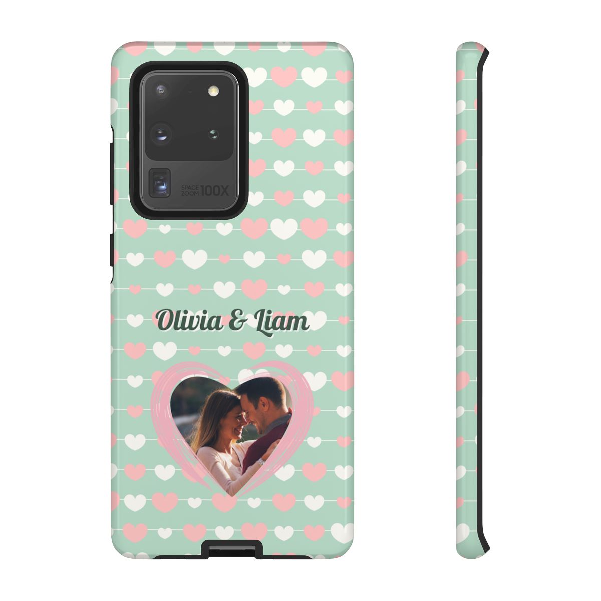Personalized Mint Green Heart Phone Case - Custom Name and Photo