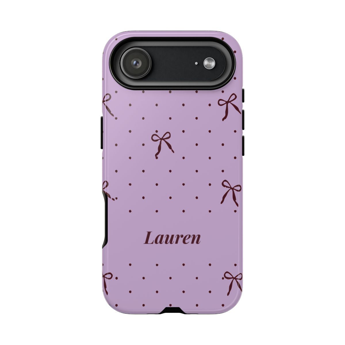 Personalized Lavender Bow Phone Case – Custom Name Polka Dot Coquette Aesthetic