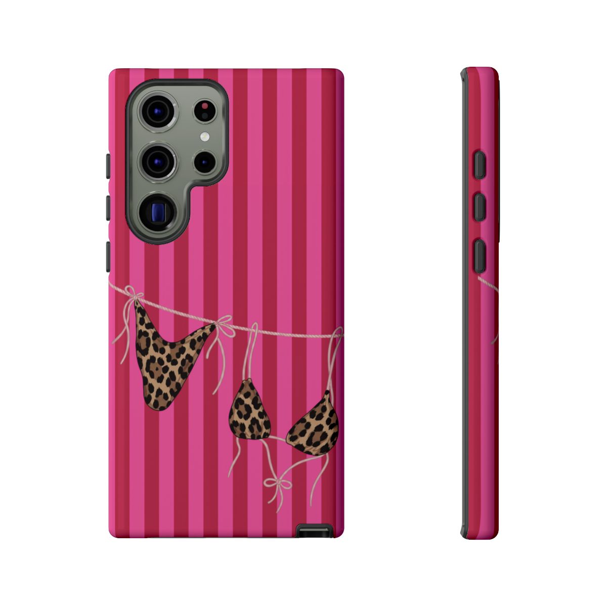 Leopard Bikini Striped Phone Case – Trendy Summer Beach Aesthetic