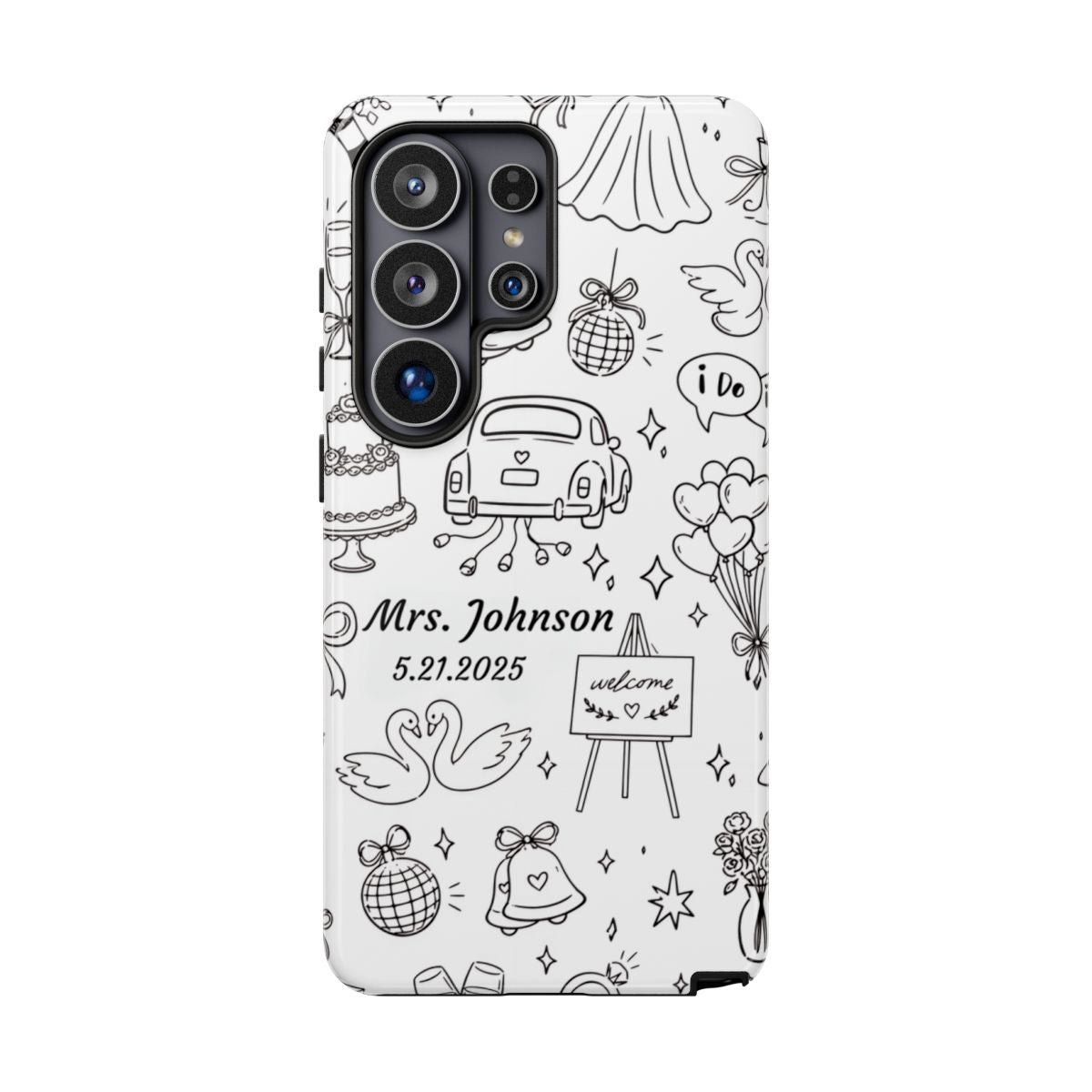Black Wedding Phone Case – Personalized Name & Date Gift