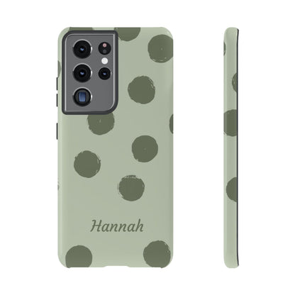 Personalized Sage Green Polka Dot Phone Case – Custom Name Matcha Aesthetic