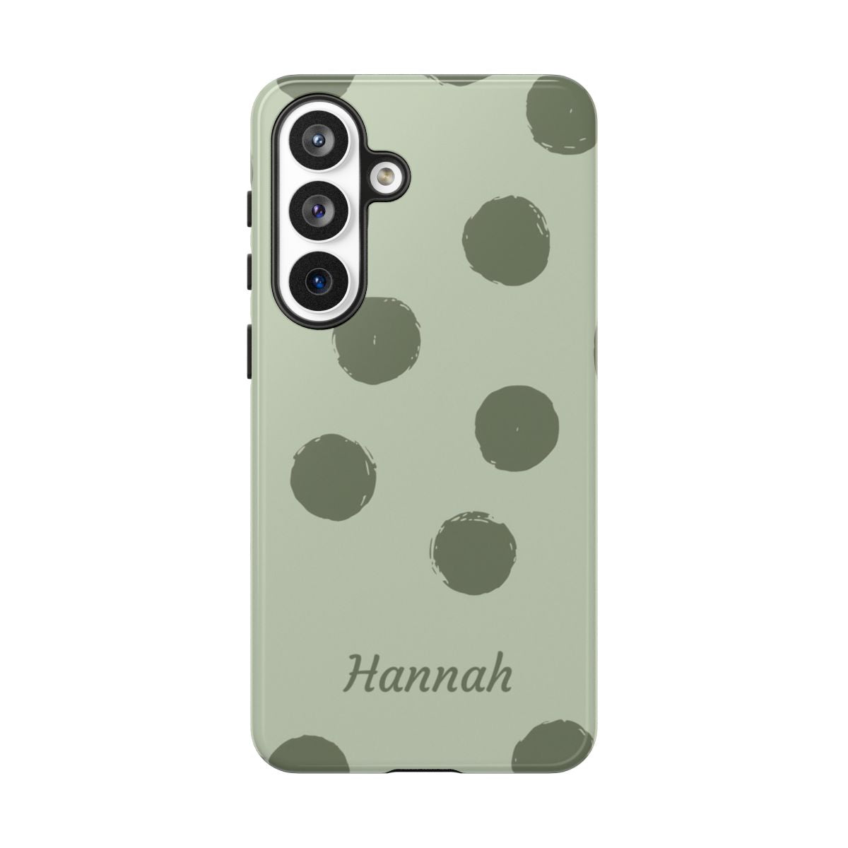 Personalized Sage Green Polka Dot Phone Case – Custom Name Matcha Aesthetic