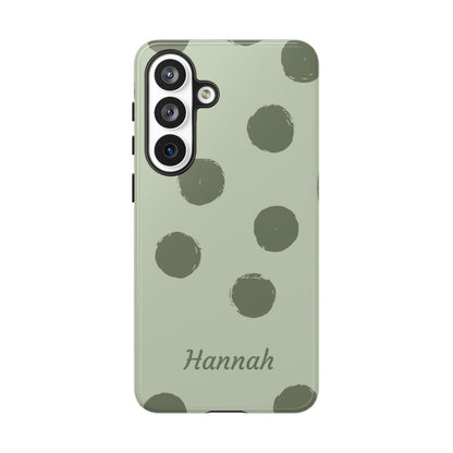 Personalized Sage Green Polka Dot Phone Case – Custom Name Matcha Aesthetic