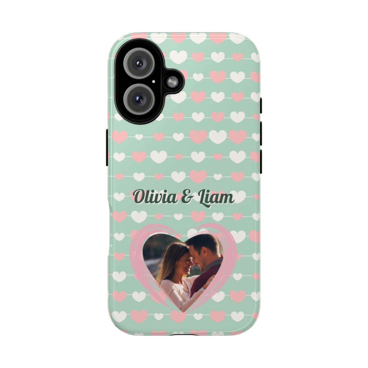 Personalized Mint Green Heart Phone Case - Custom Name and Photo