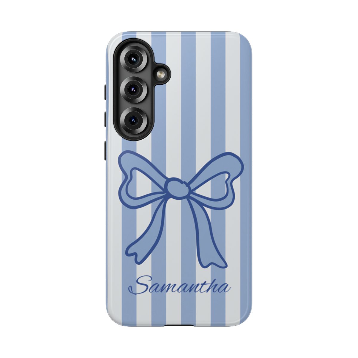 Personalized Coquette Bow Phone Case – Blue Striped Preppy Ribbon Aesthetic